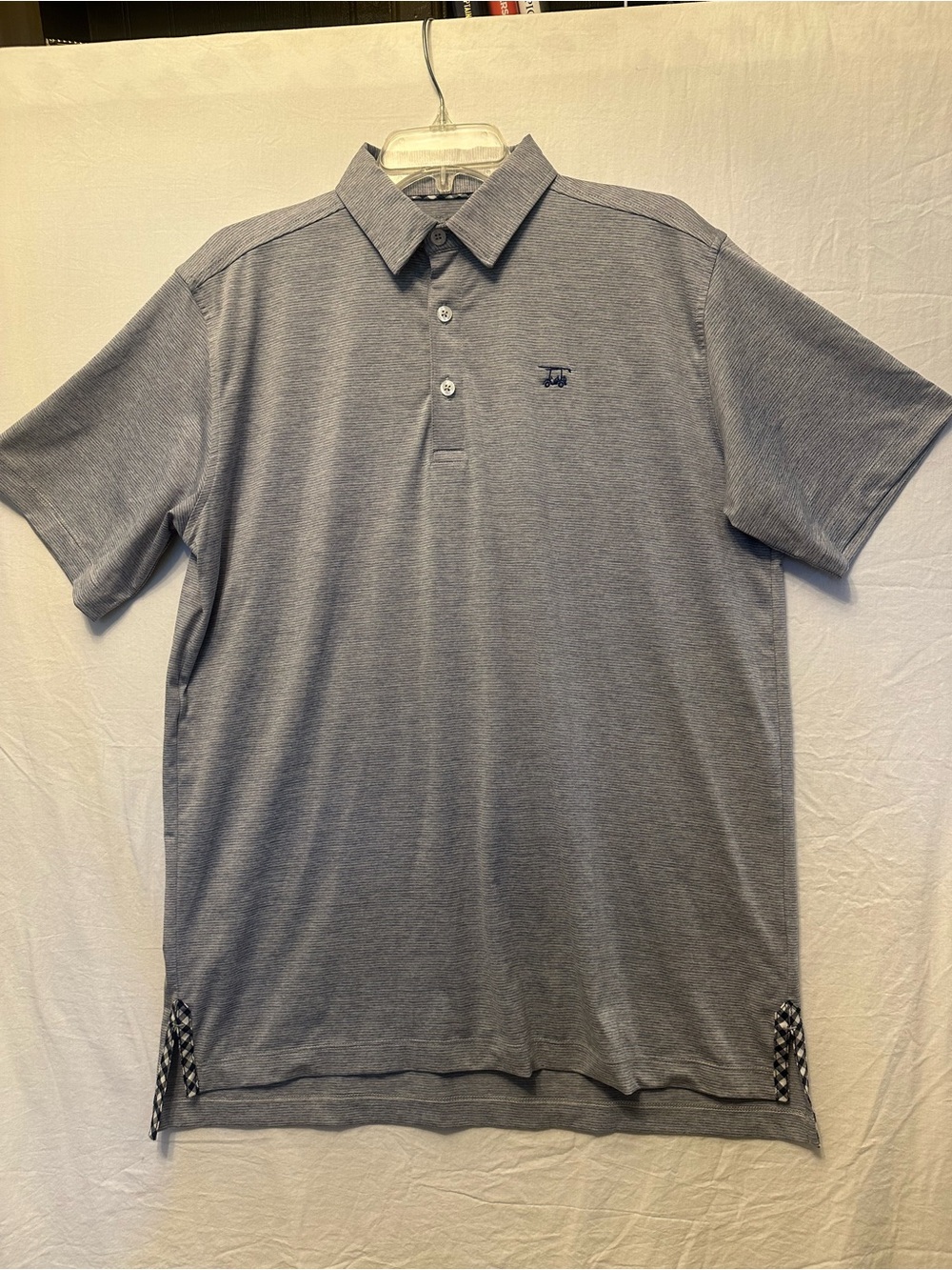 Bald Head Blues Golf Polo Shirt Men’s Medium Gray Striped Performance Stretch